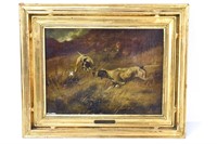 Antique Rose Reynolds Oil on Canvas of Pointers