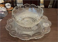 Pressed Glass Punch Bowl & Under Tray