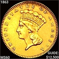 1863 Rare Gold Dollar UNCIRCULATED