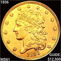 1836 $5 Gold Half Eagle UNCIRCULATED