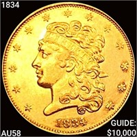 1834 $5 Gold Half Eagle CHOICE AU