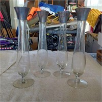 4 MCM glass bud vase w/silver trim