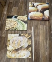 3 Canvas Prints - 2 w/Bread & 1 w/Pie