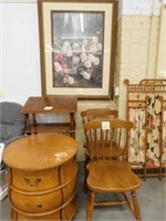 2 Maple Chairs, Round Butler End Table, Oak Book -