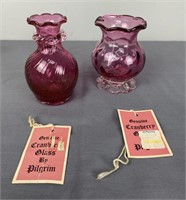 Vintage Pilgrim Cranberry Vases