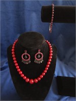 LOT OF DEEP RED JEWELRY
