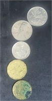 Group of 5 foreign coins