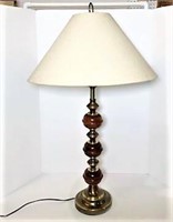 Brass Plated & Wood Table Lamp with Burlap Shade