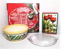 Holiday Serving Lot- Longaberger Bowl, Red Stems