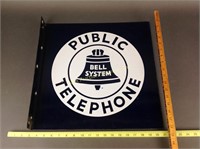 Enameled Metal Bell System Public Telephone Sign