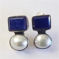 $200 Silver Lapis Lazuli Pearl Earrings