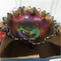Carnival glass footed bowl