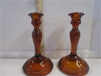 Amber Glass Candle Sticks