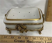 Gold plated powder dish and holder
