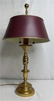 Vintage Solid Brass Table Lamp w/ Burgundy Tole