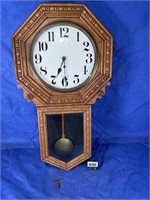 Antique Wall Clock Wind Up, 33.25x18.5x4.5"D