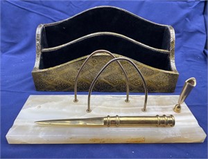 Marble Pen and Letter Holder, Brass Letter Opener