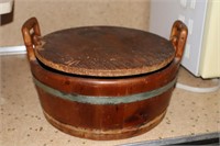 Small Wooden Handled Tub with Lid marked The