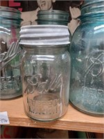 Lot of Green Vtg. Ball Jars and One Small Clear