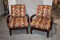 PAIR OF UPHOLSTERED WOOD FRAME ARM CHAIRS