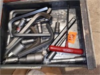 Allen wrenches, some with ratchet attachments