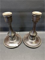 Vtg. pair of wood candle sticks w inserts 6.5"h