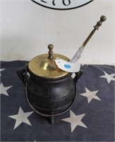 Cast Iron Smudge Pot w/ Brass lid & Applicator