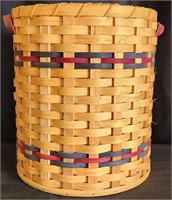 Leather Handle Basket with Wood Base