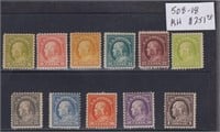 US Stamps #508-518 Mint Hinged, CV $250+