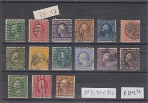 US Stamps #331-342, 343, 344, 346 Used, CV $180+