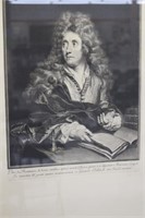 Antique French Engraving  Gentleman at Table