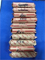 (10) ROLLS OF WHEAT PENNIES - ALL 1940'S & 1950'S