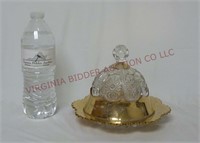 EAPG Domed Gold & Clear Glass Covered Butter Dish