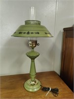 Green alladin style metal electric lamp.