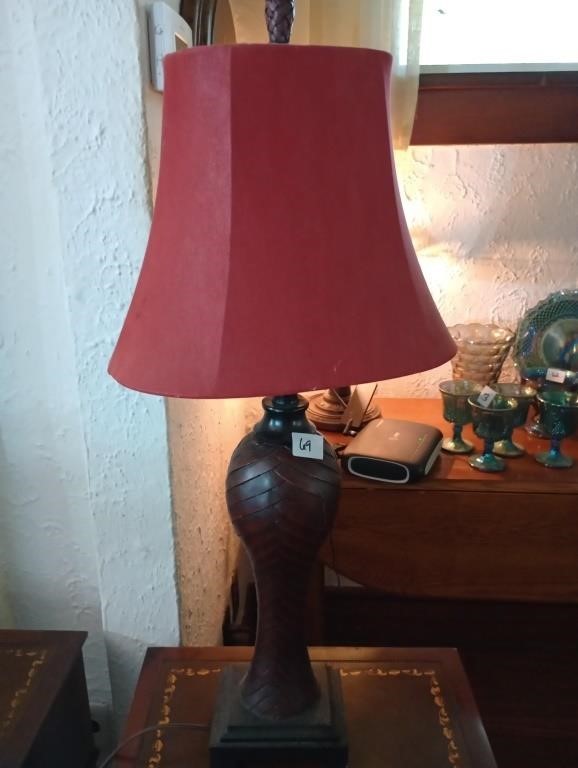 Great carved wooden lamp! Approx 33 inches at top