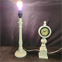 White pedestal lamp and coordinating clock