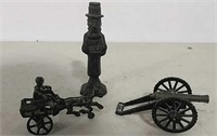 Cast iron cannon, sulky & paper weight