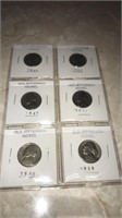 6 old Jefferson nickels  1946-51-47-52-48-59