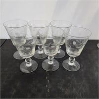 Set of 6 Etched Glass Goblets
