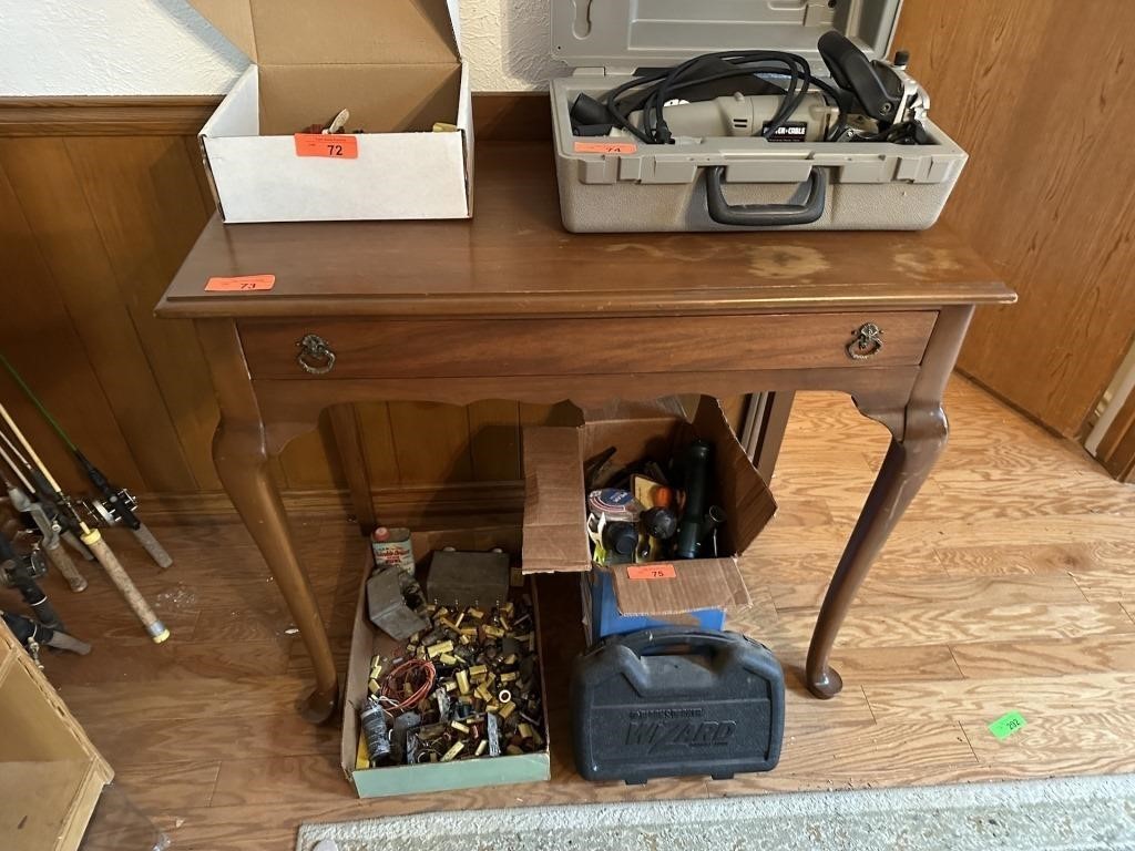 WOOD LAMP TABLE WITH DRAWERS