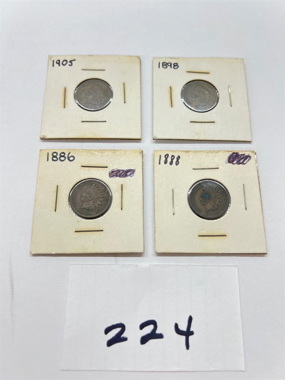 Lot of 4 Indian head cents 1886 1888 1898 1905
