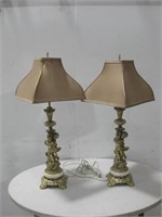 Two Vtg Brass Lamps Powers On Tallest 33"