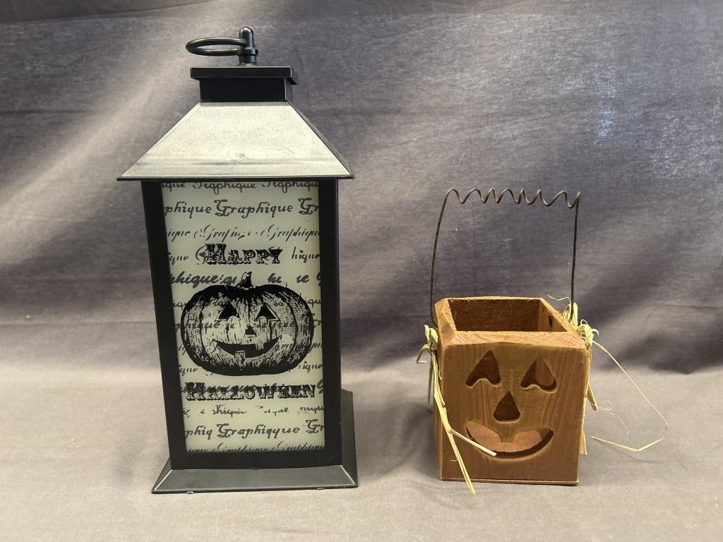 HALLOWEEN LANTERN, DISTRESSED WOOD SQUARE CANDLE