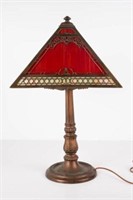 Red Slag Glass Table Lamp, Possibly Handel.