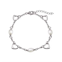 Sterling Silver MOP Heart Link Bracelet