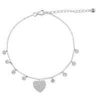 Sterling Silver Heart Round Charm Bracelet