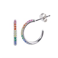 Sterling Silver Rainbow Crystal Hoop Earrings