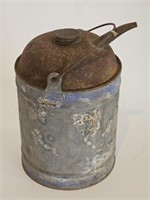 OLD VTG GALVANIZED OIL/WATER CAN WITH SPOUT/LID