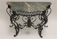 Italian Wrought Iron & Marble Top Console Table