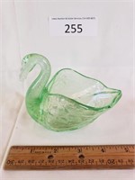 Small Green Vaseline Glass Swan